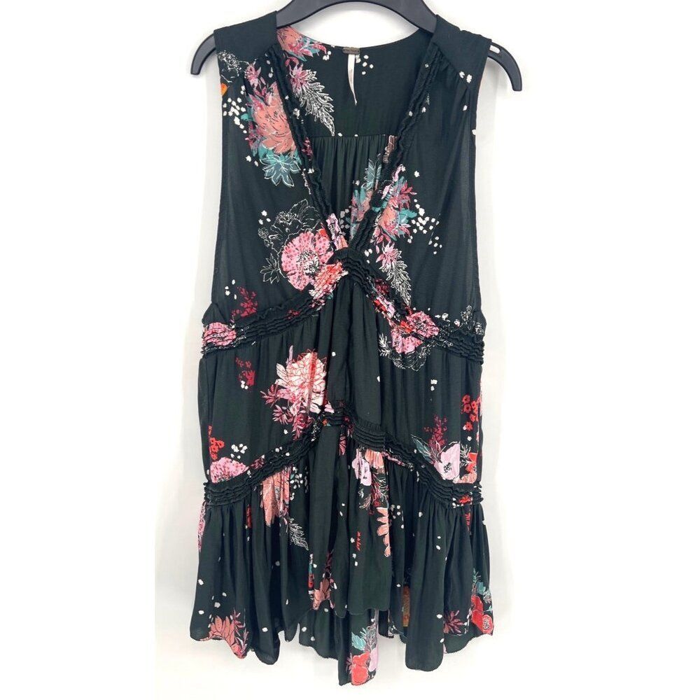 Free People Womens Boho Floral Tunic Mini Dress Size XS Tiered Ruffle